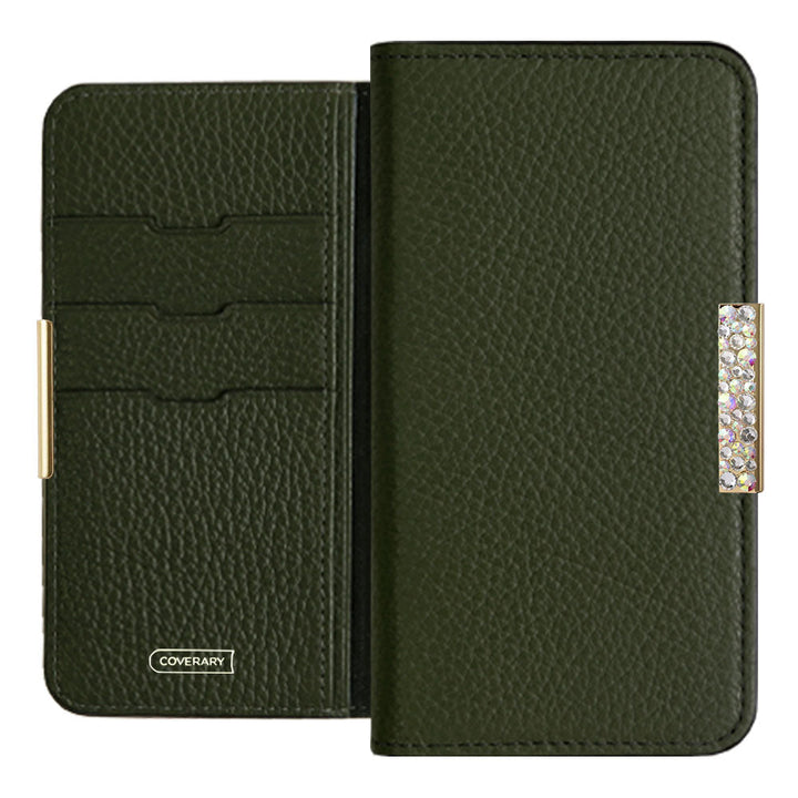 Cuir véritable 32 couleurs cuir italien grainé cadre pierre décor étui portefeuille pour série iPhone