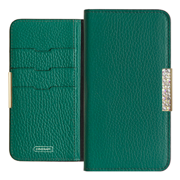 Étui portefeuille en cuir italien grainé véritable, 32 couleurs, cadre en pierre décoratif