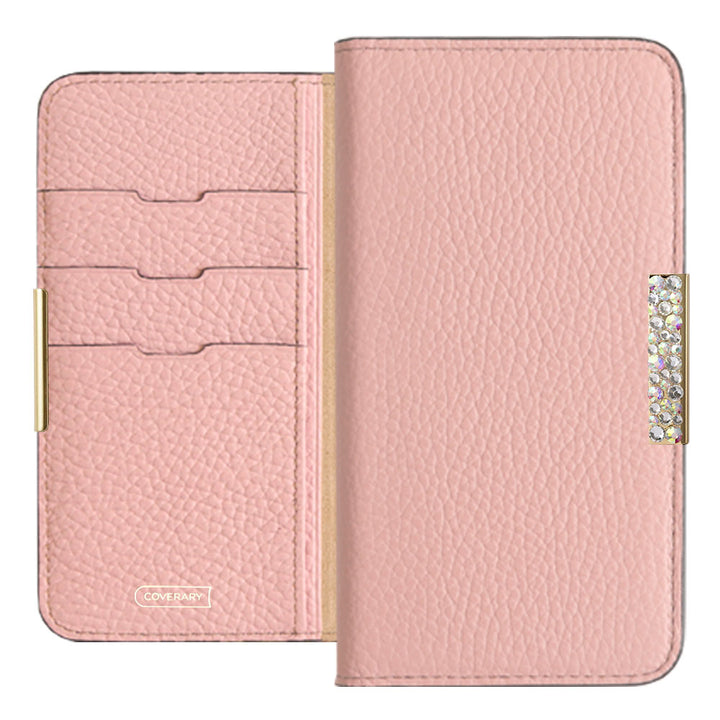 Étui portefeuille en cuir italien grainé véritable, 32 couleurs, cadre en pierre décoratif