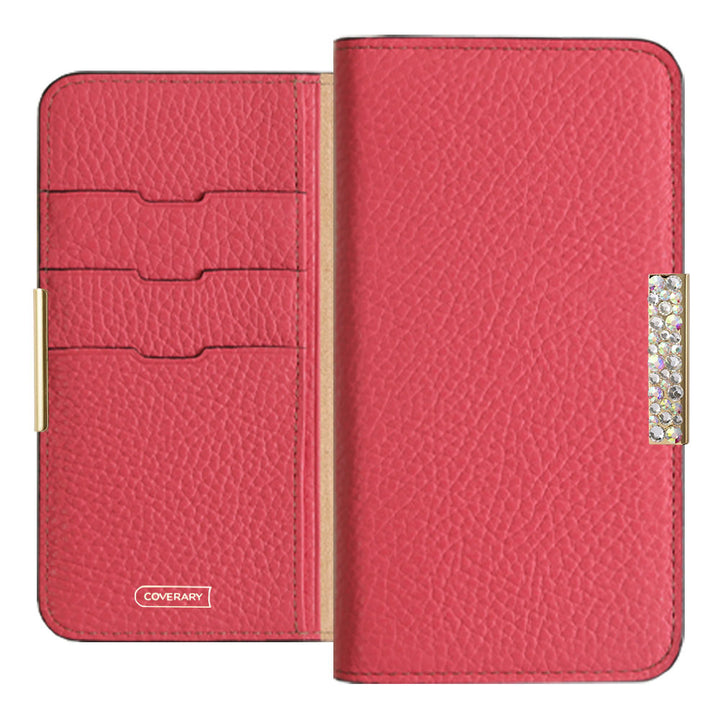 Étui portefeuille en cuir italien grainé véritable, 32 couleurs, cadre en pierre décoratif