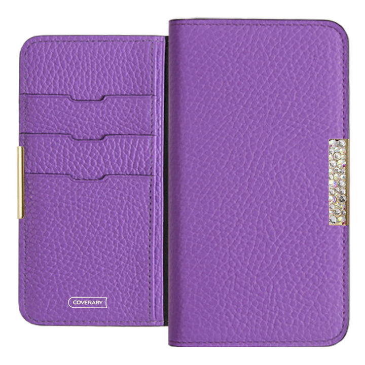 Étui portefeuille en cuir italien grainé véritable, 32 couleurs, cadre en pierre décoratif