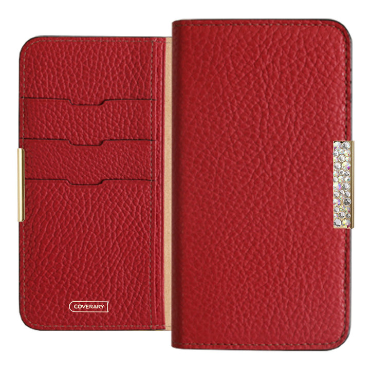 Étui portefeuille en cuir italien grainé véritable, 32 couleurs, cadre en pierre décoratif