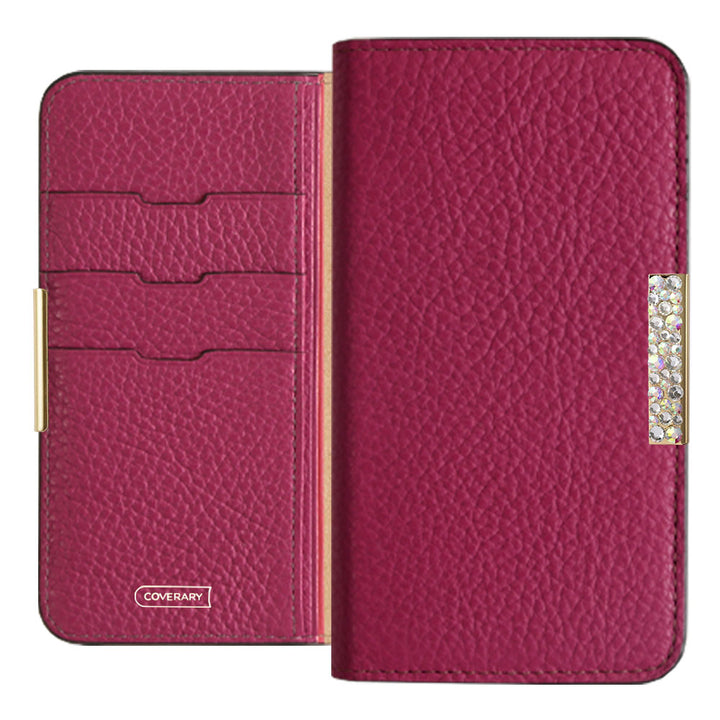 Étui portefeuille en cuir italien grainé véritable, 32 couleurs, cadre en pierre décoratif