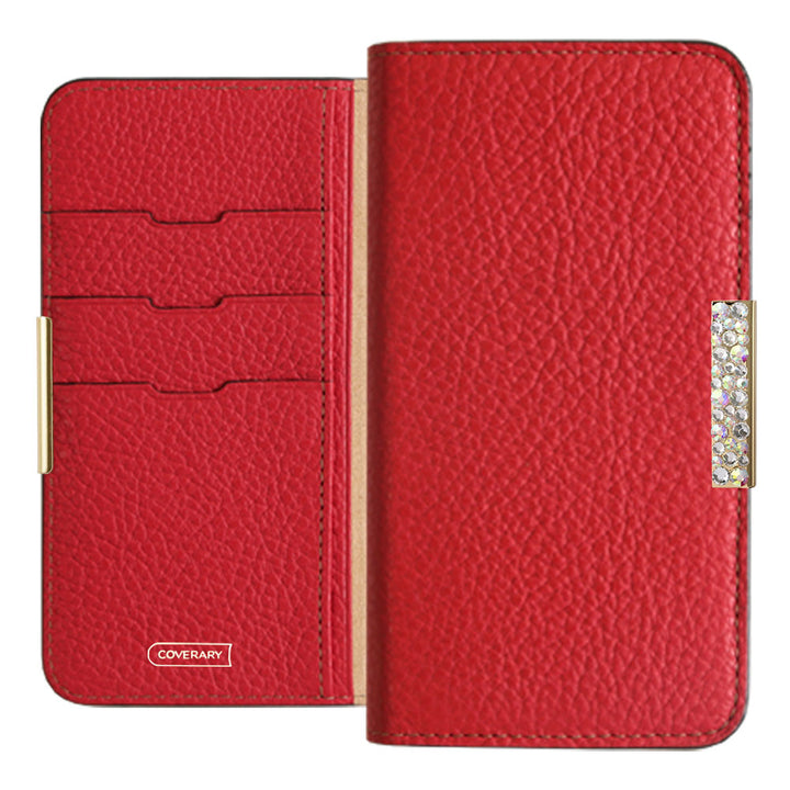 Étui portefeuille en cuir italien grainé véritable, 32 couleurs, cadre en pierre décoratif