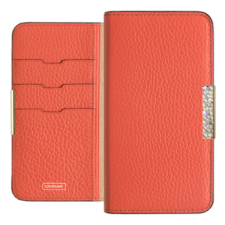 Étui portefeuille en cuir italien grainé véritable, 32 couleurs, cadre en pierre décoratif