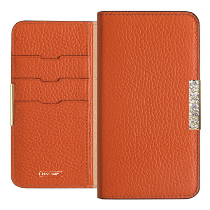 Cuir véritable 32 couleurs cuir italien grainé étui portefeuille à cadre en pierre série Galaxy