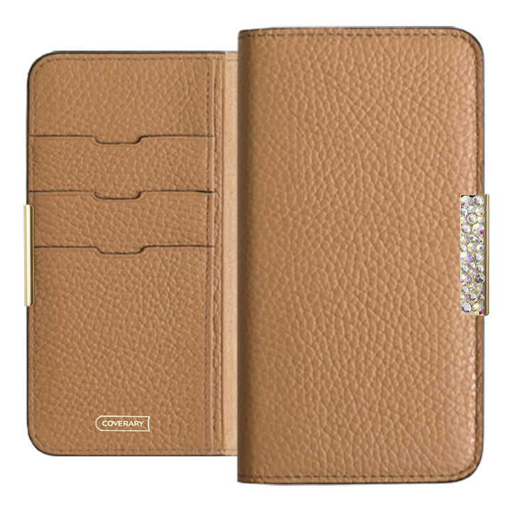 Étui portefeuille en cuir italien grainé véritable, 32 couleurs, cadre en pierre décoratif