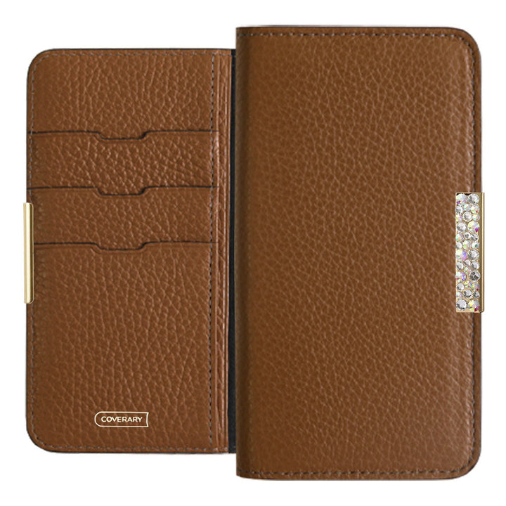 Cuir véritable 32 couleurs cuir italien grainé cadre pierre décor étui portefeuille pour série iPhone