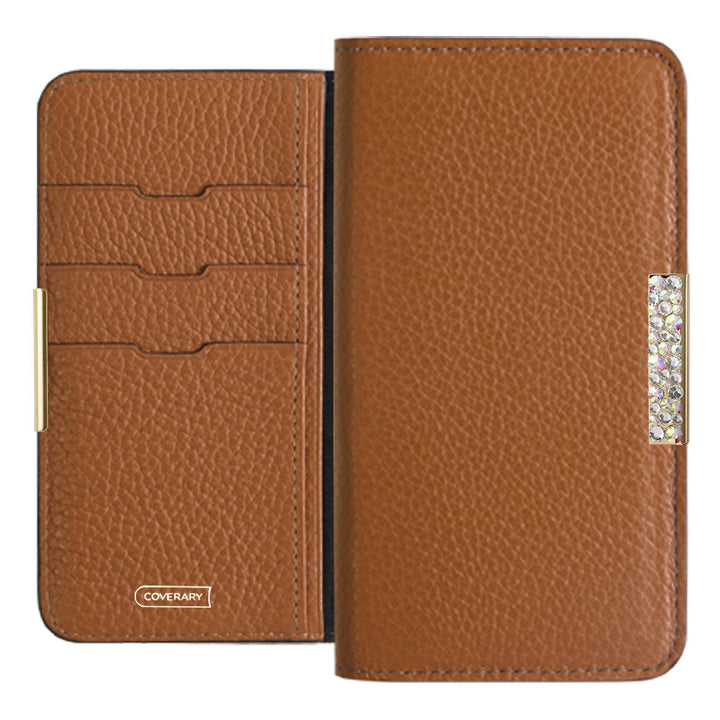 Cuir véritable 32 couleurs cuir italien grainé cadre pierre décor étui portefeuille pour série iPhone