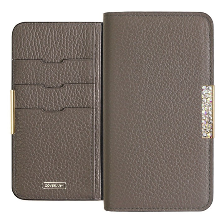 Cuir véritable 32 couleurs cuir italien grainé étui portefeuille à cadre en pierre série Galaxy