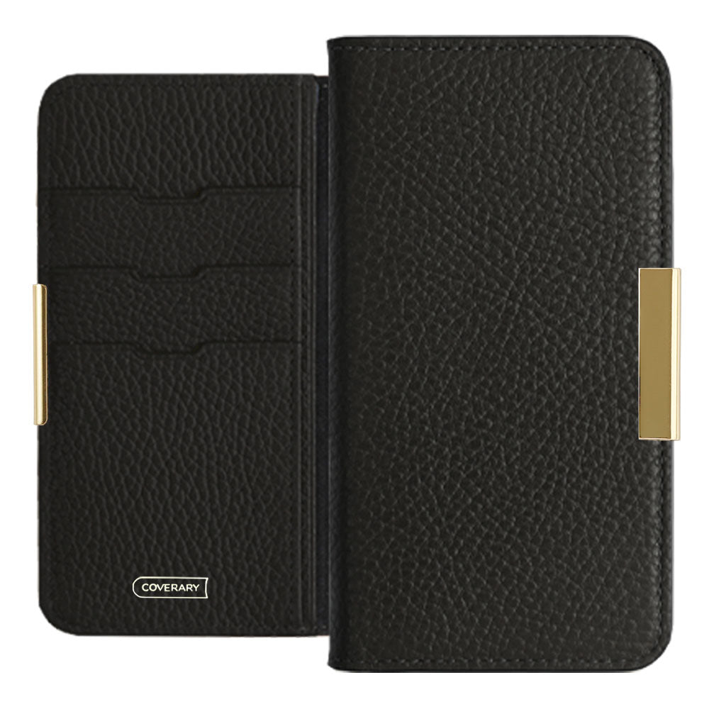 Cuir véritable 32 couleurs cuir italien grainé cadre doré décor étui portefeuille série Galaxy