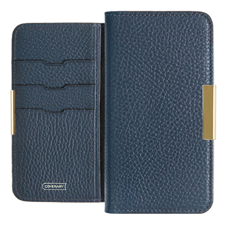 Cuir véritable 32 couleurs cuir italien grainé cadre doré décor étui portefeuille série Galaxy