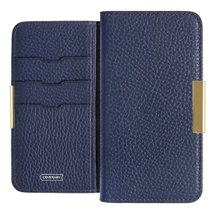 Cuir véritable 32 couleurs cuir italien grainé cadre doré décor étui portefeuille série Galaxy