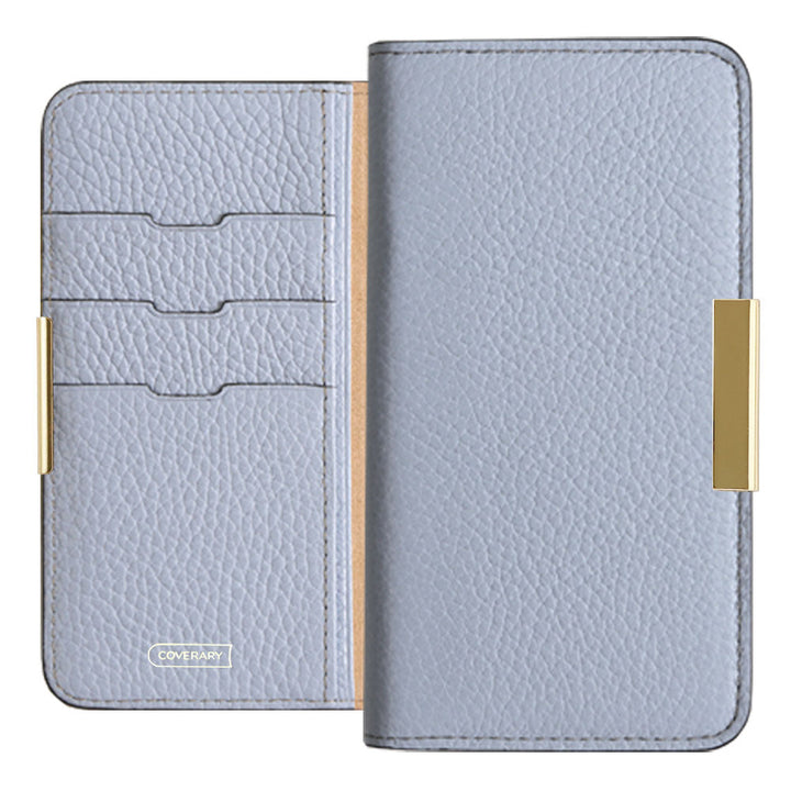 Cuir véritable 32 couleurs cuir italien grainé cadre doré décor étui portefeuille série Galaxy