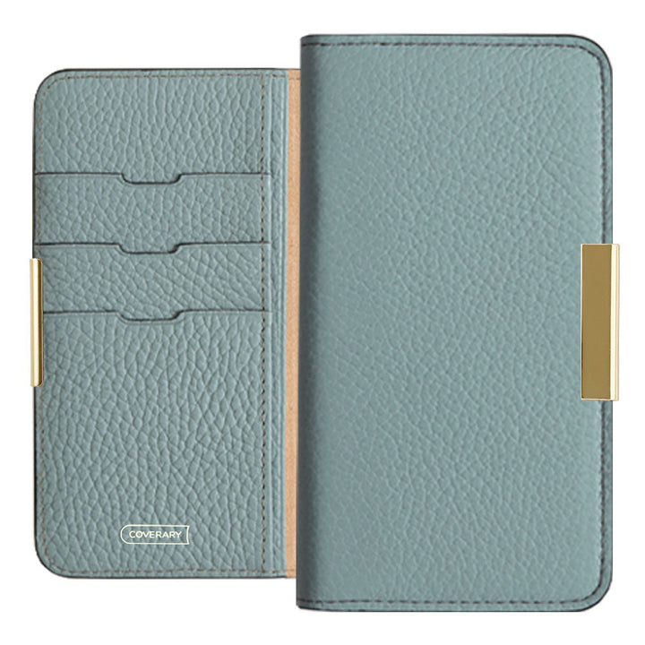 Cuir véritable 32 couleurs cuir italien grainé cadre doré décor étui portefeuille série Galaxy