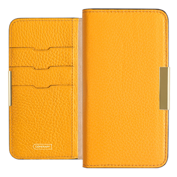 Cuir véritable 32 couleurs cuir italien grainé cadre doré décor étui portefeuille série Galaxy