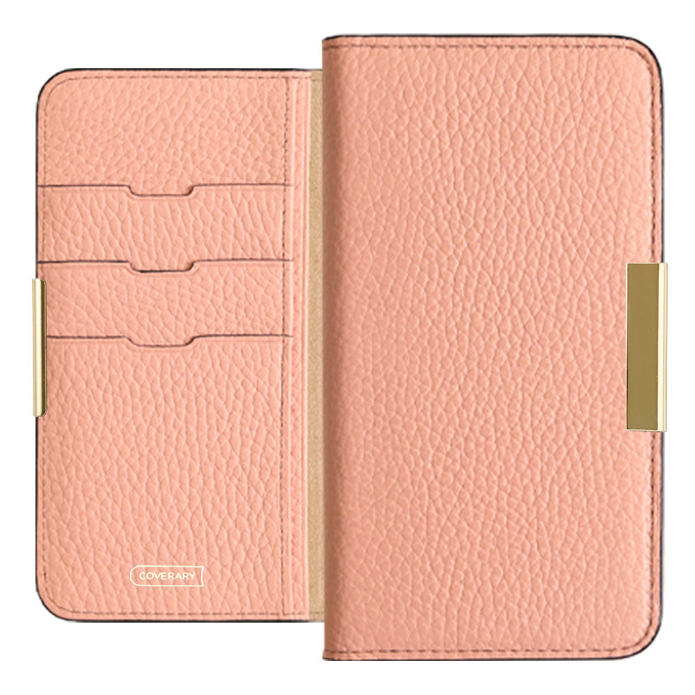 Cuir véritable 32 couleurs cuir italien grainé cadre doré décor étui portefeuille série Galaxy