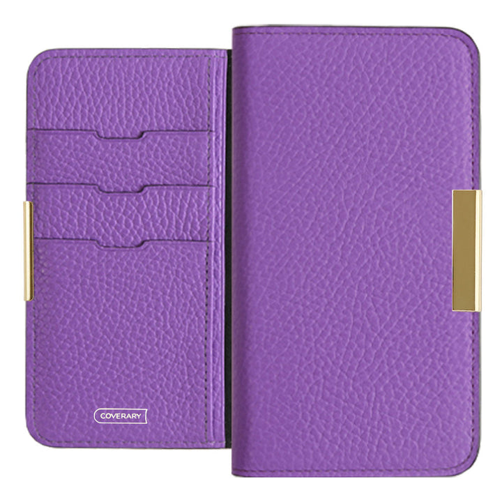 Cuir véritable 32 couleurs cuir italien grainé cadre doré décor étui portefeuille série Galaxy