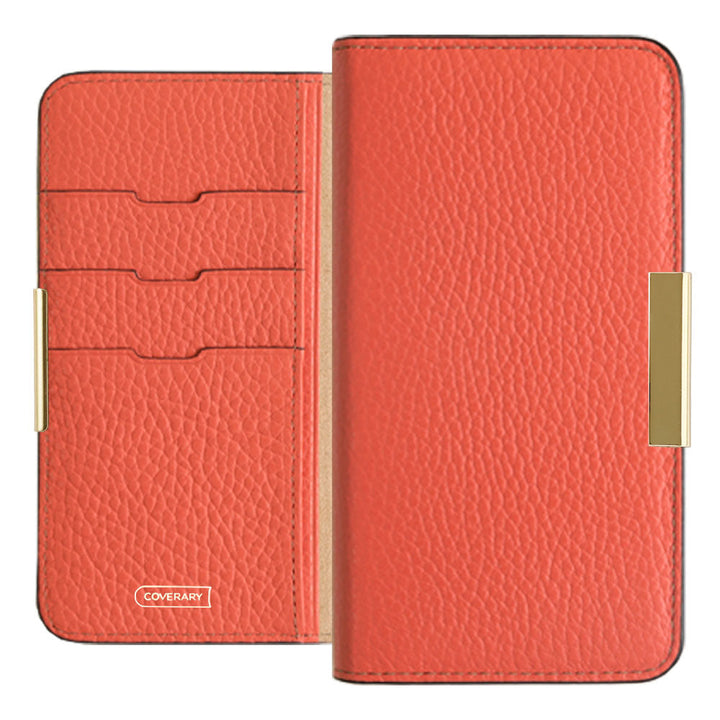 Cuir véritable 32 couleurs cuir italien grainé cadre doré décor étui portefeuille série Galaxy