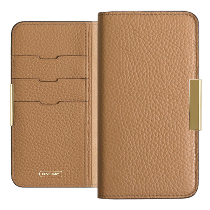 Cuir véritable 32 couleurs cuir italien grainé cadre doré décor étui portefeuille série Galaxy