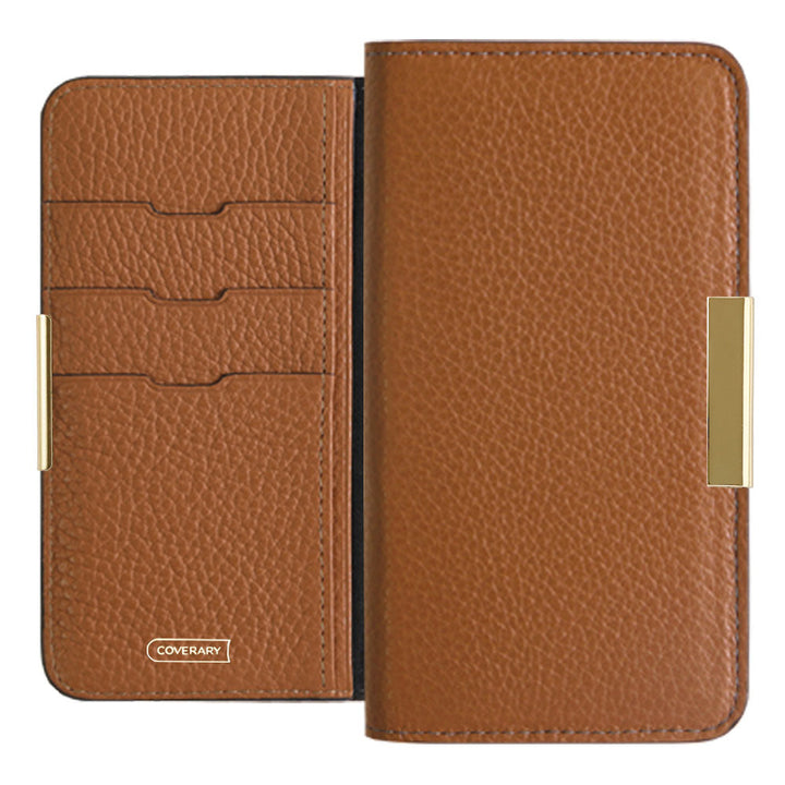 Cuir véritable 32 couleurs cuir italien grainé cadre doré décor étui portefeuille série Galaxy