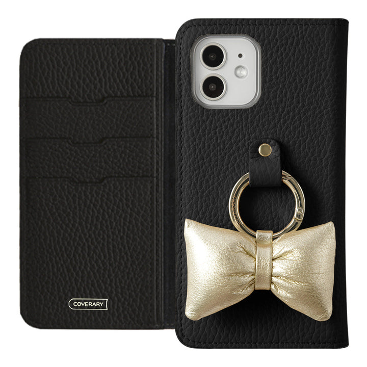 Genuine leather 32 colors Italian shrink leather with padded ribbon smartphone ring attached notebook-style case Galaxy series