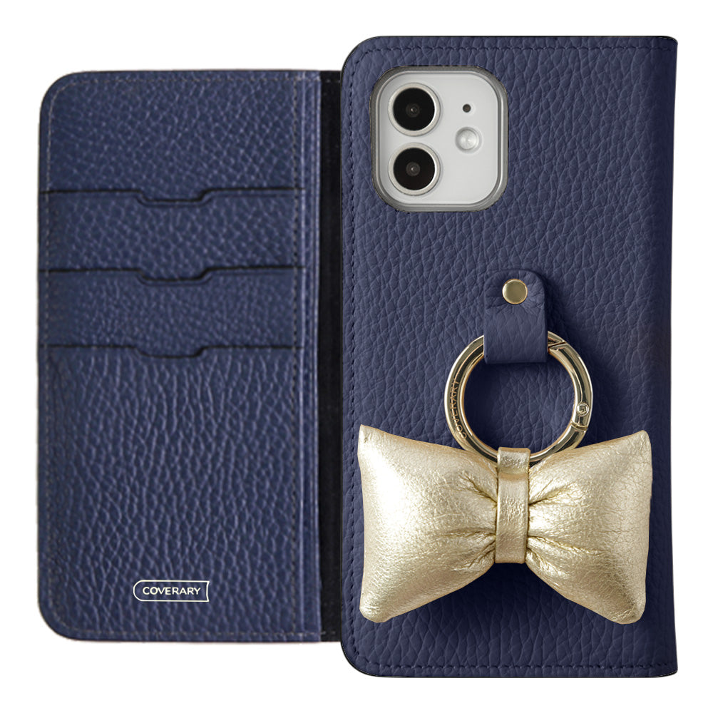 Genuine leather 32 colors Italian shrink leather with padded ribbon smartphone ring attached notebook-style case