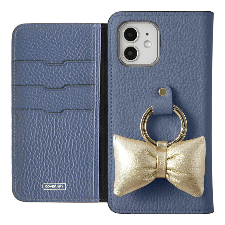 Genuine leather 32 colors Italian shrink leather with padded ribbon smartphone ring flip case Xperia series