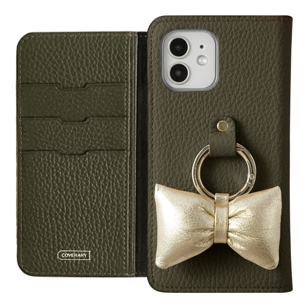 Genuine leather 32 colors Italian shrink leather with padded ribbon smartphone ring attached notebook-style case