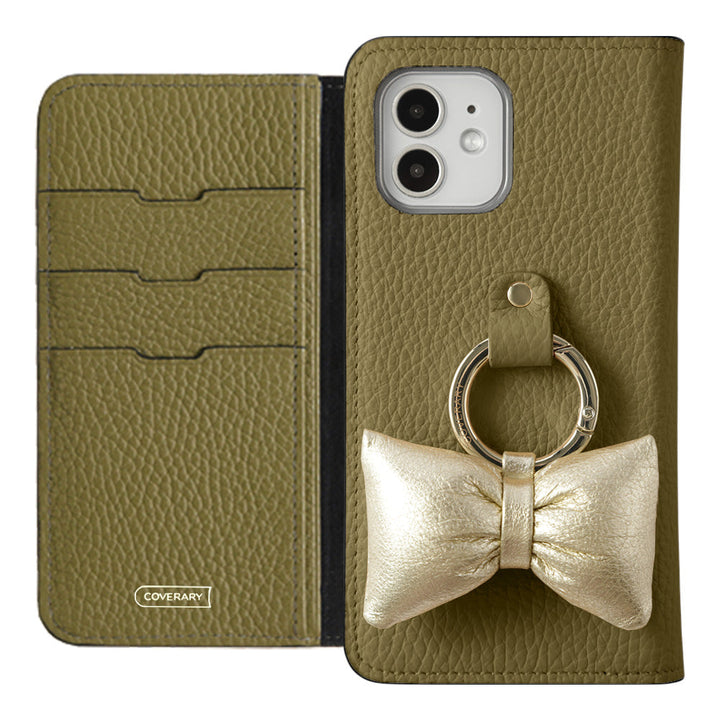 Genuine leather 32 colors Italian shrink leather with padded ribbon smartphone ring flip case Xperia series