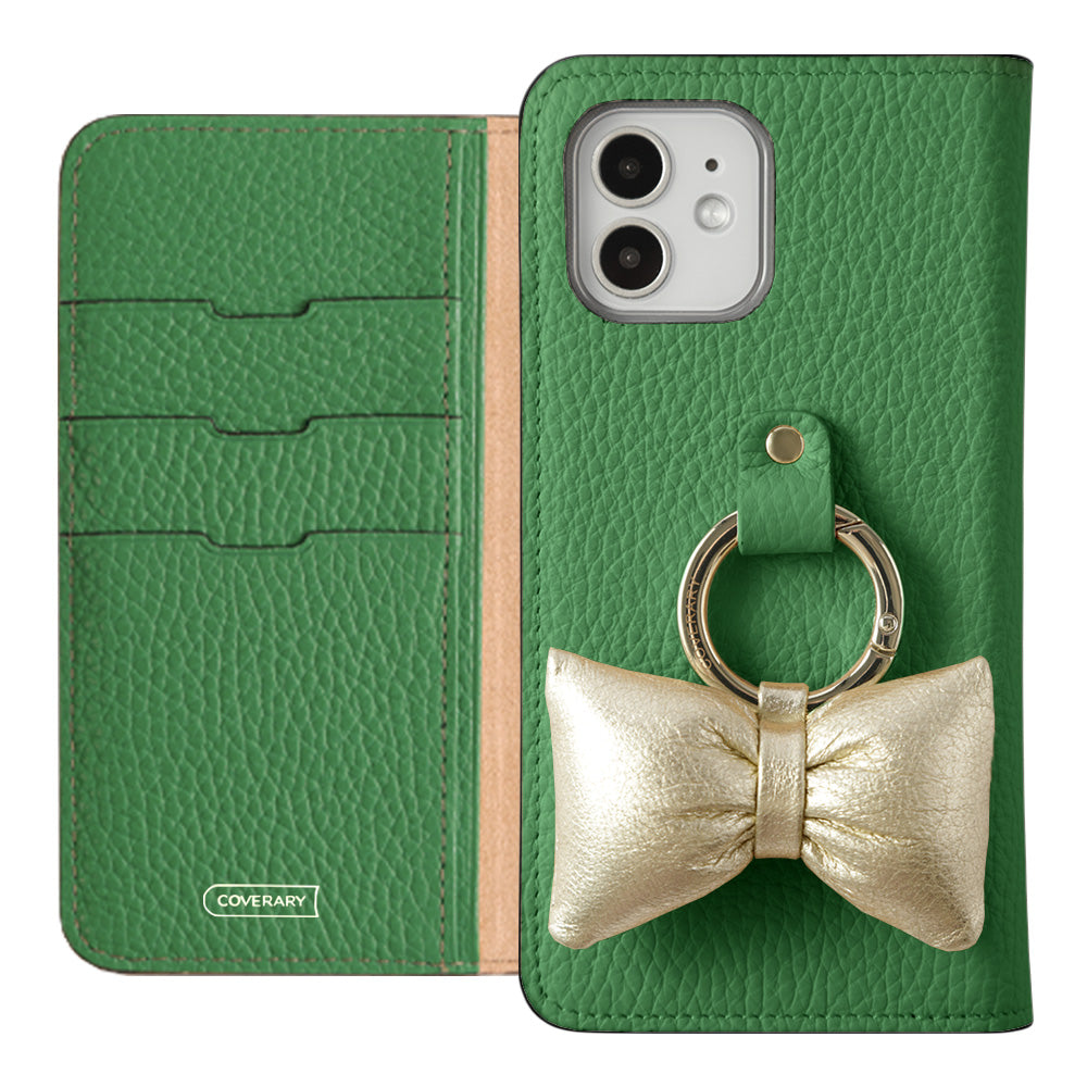 Genuine leather 32 colors Italian shrink leather with padded ribbon smartphone ring attached notebook-style case