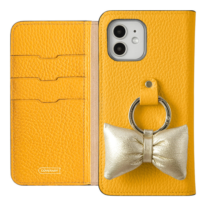 Genuine leather 32 colors Italian shrink leather with padded ribbon smartphone ring attached notebook-style case Galaxy series