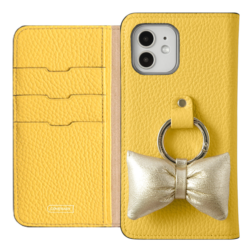 Genuine leather 32 colors Italian shrink leather with padded ribbon smartphone ring attached notebook-style case