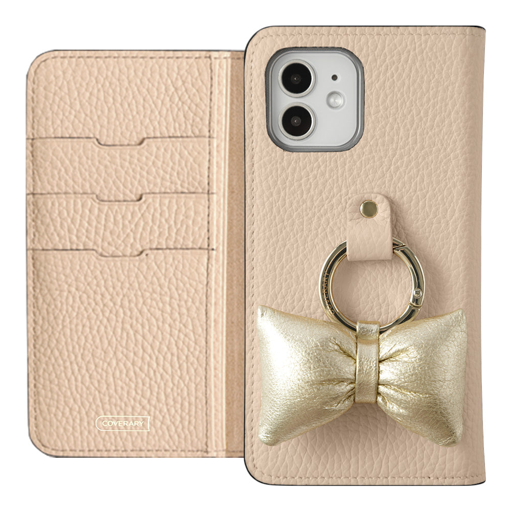 Genuine leather 32 colors Italian shrink leather with padded ribbon smartphone ring attached notebook-style case