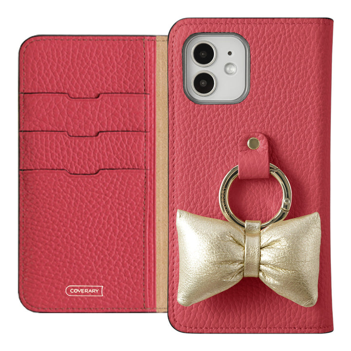 Genuine leather 32 colors Italian shrink leather with padded ribbon smartphone ring flip case Xperia series