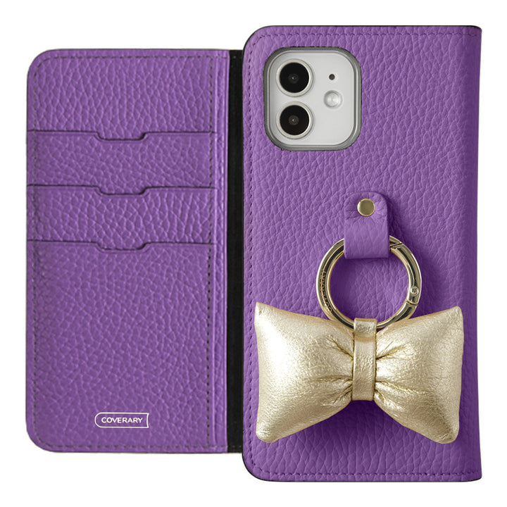 Genuine leather 32 colors Italian shrink leather with padded ribbon smartphone ring flip case Xperia series