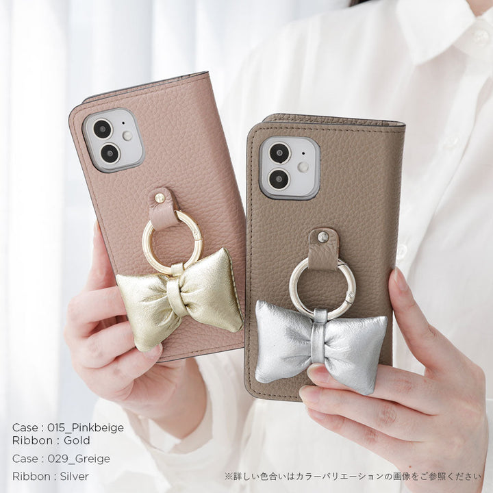 Genuine leather 32 colors Italian shrink leather with padded ribbon smartphone ring attached notebook-style case Galaxy series