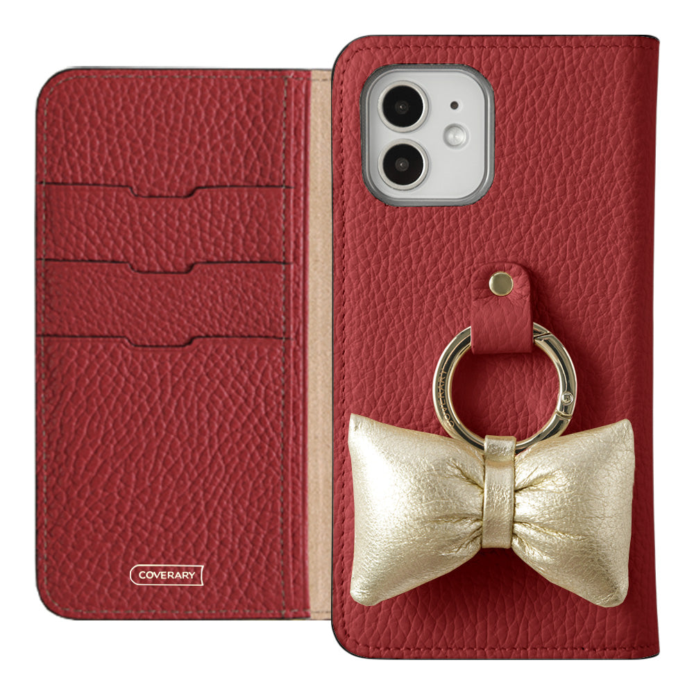 Genuine leather 32 colors Italian shrink leather with padded ribbon smartphone ring attached notebook-style case Galaxy series