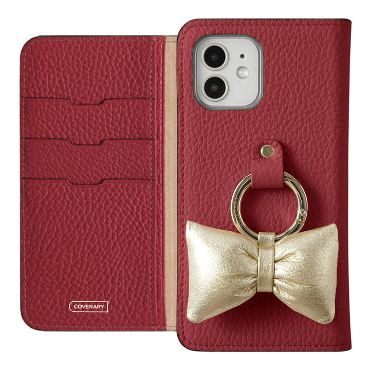 Genuine leather 32 colors Italian shrink leather with padded ribbon smartphone ring attached notebook-style case Galaxy series