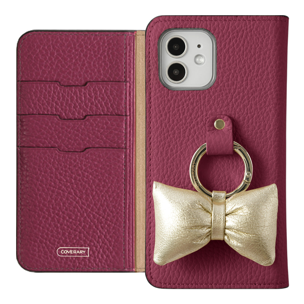 Genuine leather 32 colors Italian shrink leather with padded ribbon smartphone ring flip case Xperia series