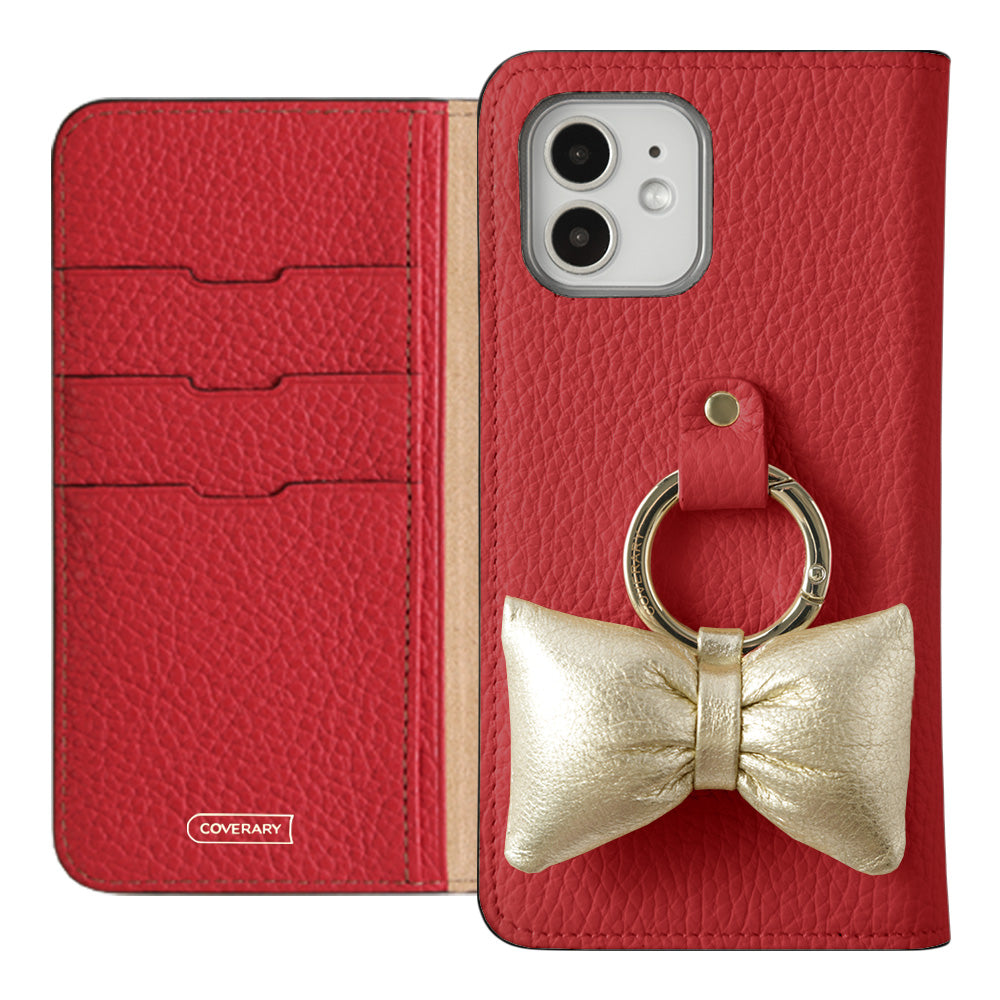 Genuine leather 32 colors Italian shrink leather with padded ribbon smartphone ring attached notebook-style case Galaxy series