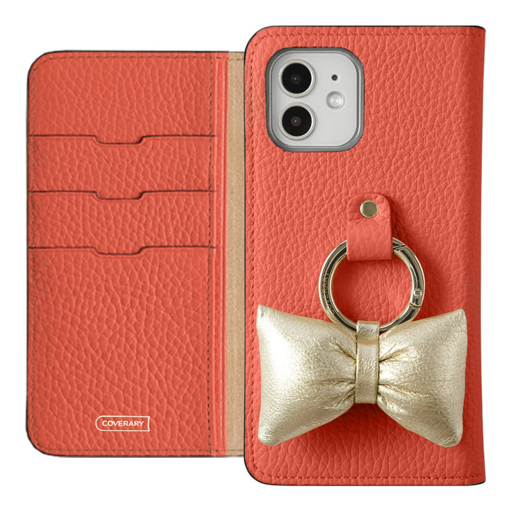 Genuine leather 32 colors Italian shrink leather with padded ribbon smartphone ring flip case Xperia series