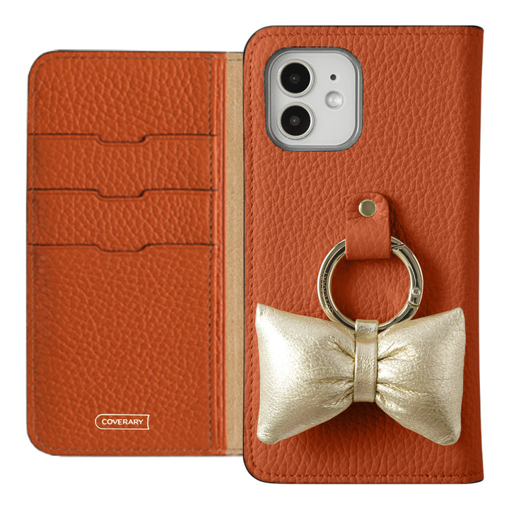 Genuine leather 32 colors Italian shrink leather with padded ribbon smartphone ring flip case Xperia series