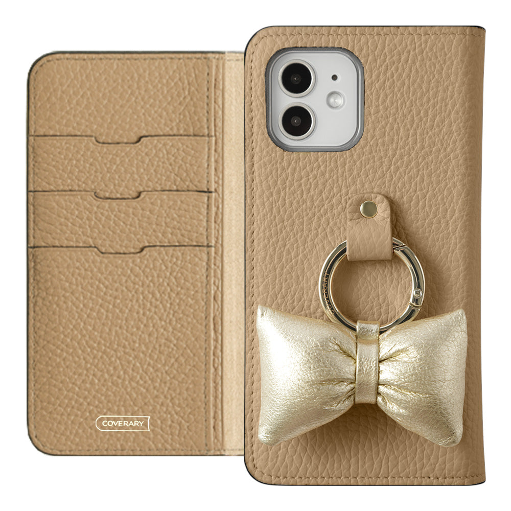 Genuine leather 32 colors Italian shrink leather with padded ribbon smartphone ring attached notebook-style case