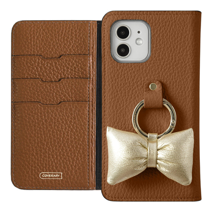 Genuine leather 32 colors Italian shrink leather with padded ribbon smartphone ring attached notebook-style case Galaxy series