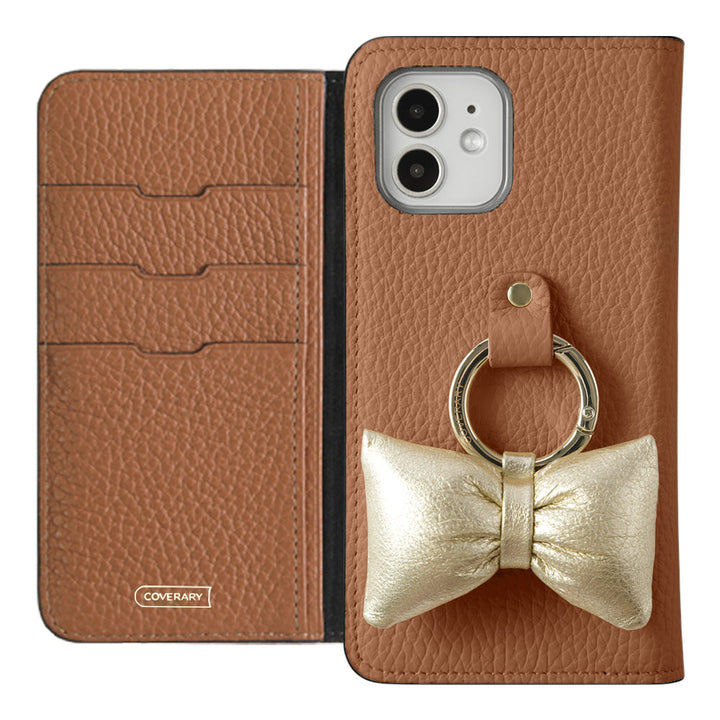 Genuine leather 32 colors Italian shrink leather with padded ribbon smartphone ring attached notebook-style case Galaxy series