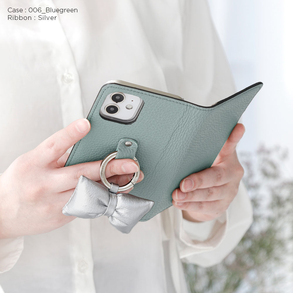 Genuine leather 32 colors Italian shrink leather with padded ribbon smartphone ring attached notebook-style case Galaxy series