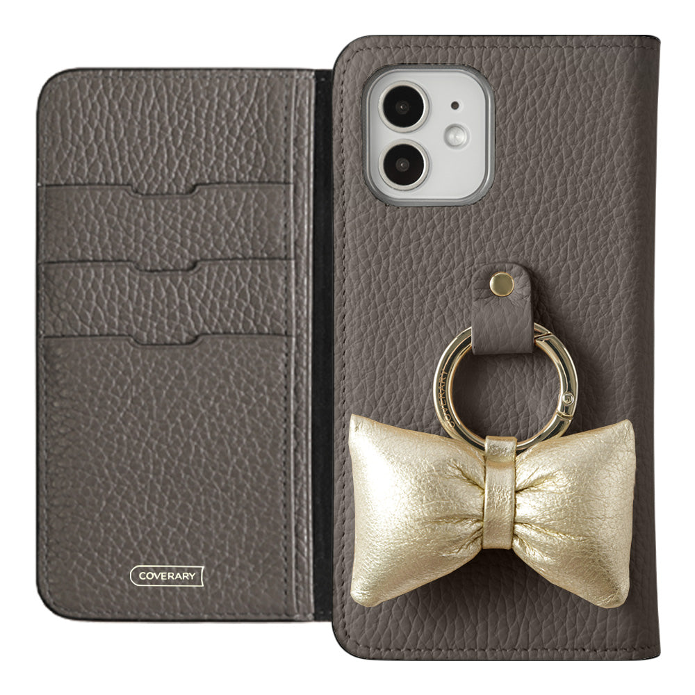 Genuine leather 32 colors Italian shrink leather with padded ribbon smartphone ring attached notebook-style case Galaxy series