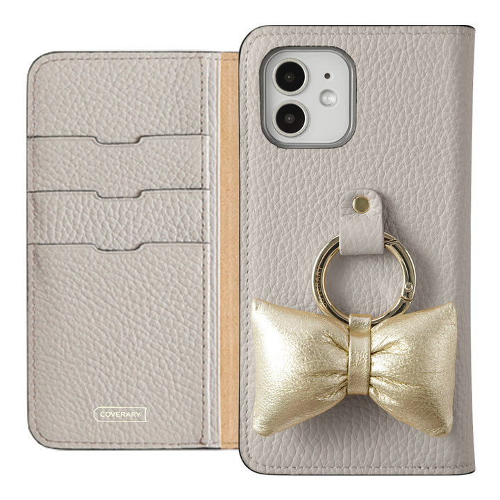 Genuine leather 32 colors Italian shrink leather with padded ribbon smartphone ring attached notebook-style case