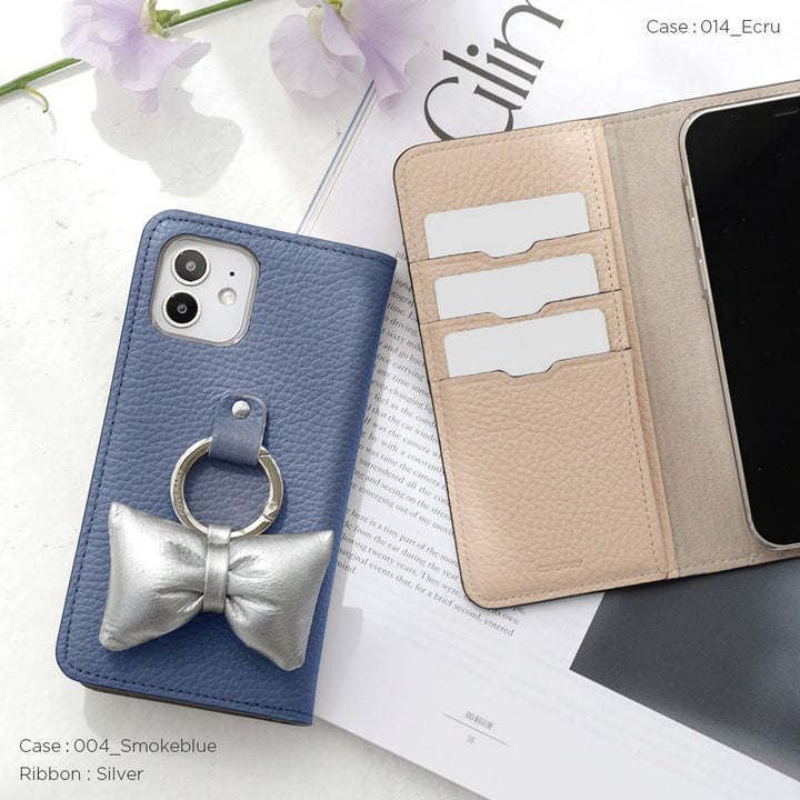 Genuine leather 32 colors Italian shrink leather with padded ribbon smartphone ring flip case Xperia series
